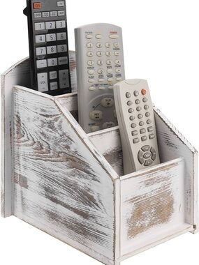 Whitewashed Wood TV Remote Control Holder